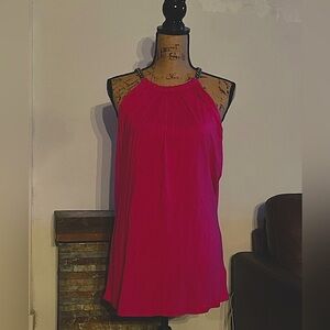 NWOT- Bright Pink Michael Kora top with chain neckline